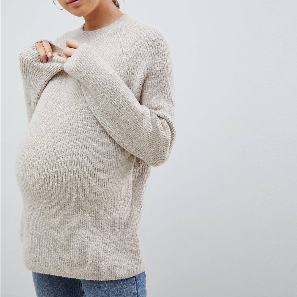 ASOS Maternity Fluffy Ribbed Sweater in Oatmeal
